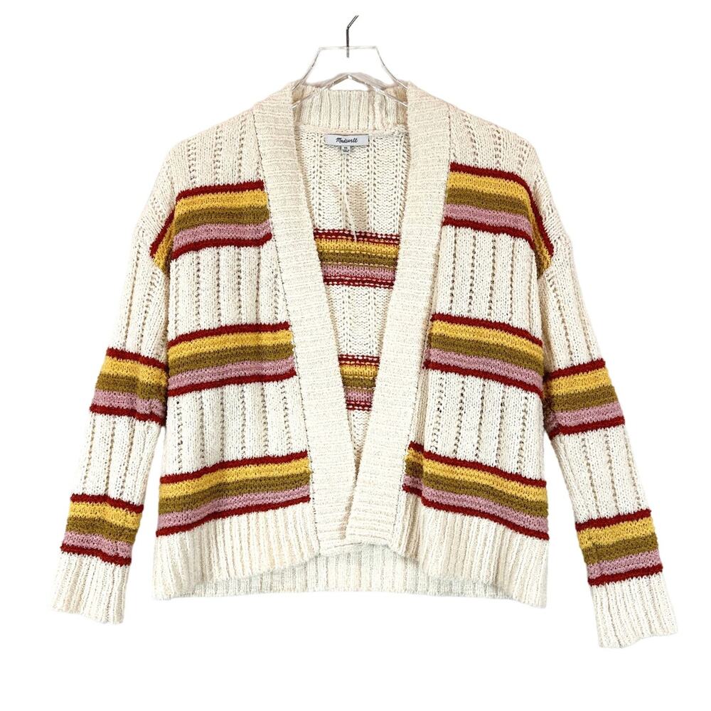 Madewell Women's Striped Open Front Knit Cardigan Sweater Size XS Chunky Retro
